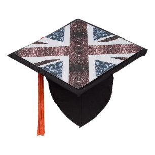 Rustic UK flag red blue sparkles glitters Graduation Cap Topper