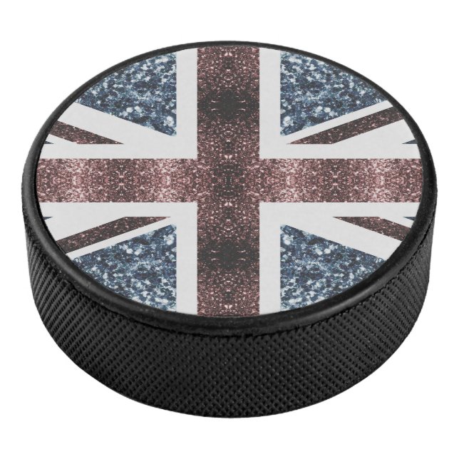 Rustic UK flag red blue sparkles glitters Hockey Puck (3/4)