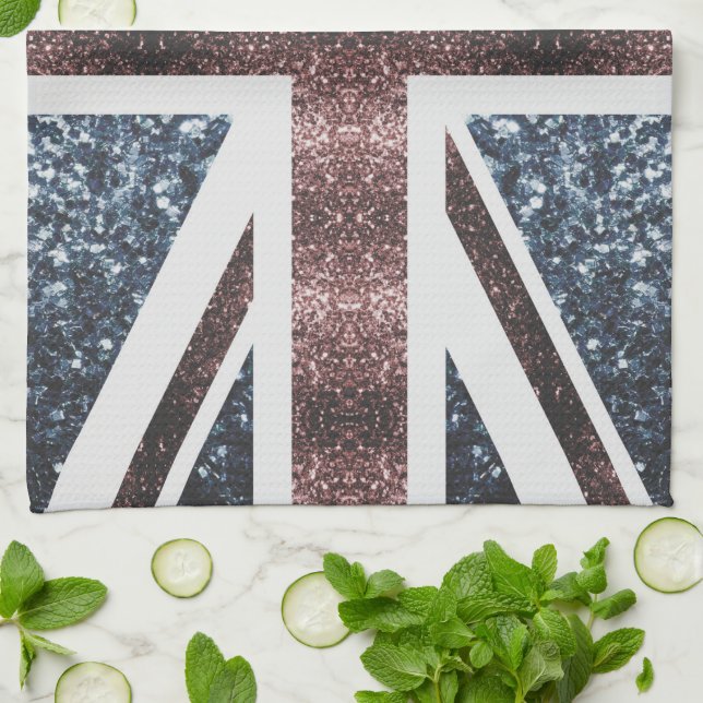 Rustic UK flag red blue sparkles glitters Kitchen Towel (Folded)