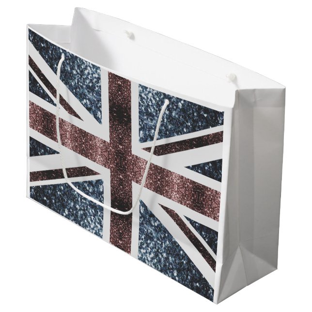 Rustic UK flag red blue sparkles glitters Large Gift Bag (Front Angled)