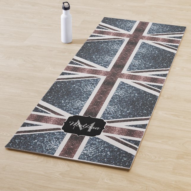 Rustic UK flag red blue sparkles glitters Monogram Yoga Mat (In Situ)