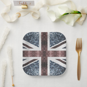 Rustic UK flag red blue sparkles glitters Paper Plate