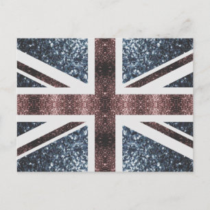 Rustic UK flag red blue sparkles glitters Postcard