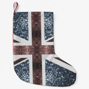 Rustic UK flag red blue sparkles glitters Small Christmas Stocking