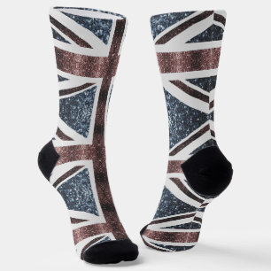 Rustic UK flag red blue sparkles glitters Socks