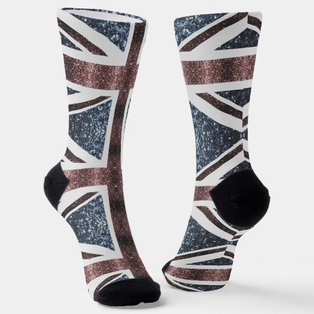 Rustic UK flag red blue sparkles glitters Socks (Angled)