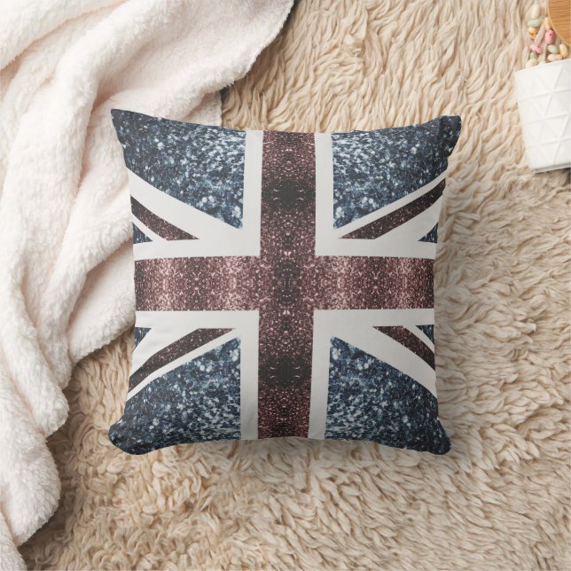 Rustic UK flag red blue sparkles glitters Throw Pillow (Blanket)