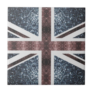 Rustic UK flag red blue sparkles glitters Tile