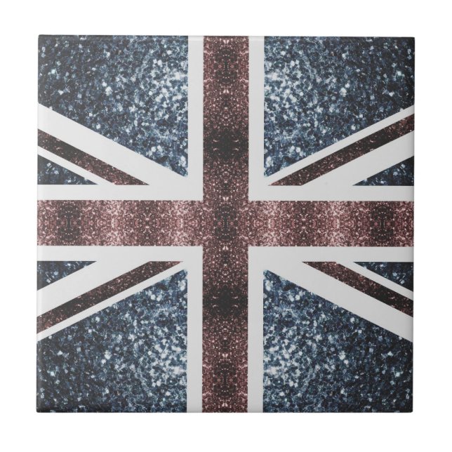 Rustic UK flag red blue sparkles glitters Tile (Front)