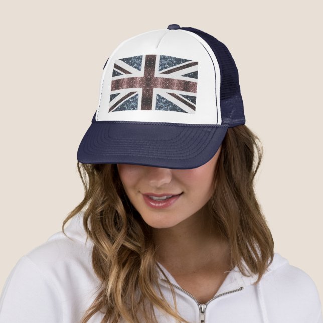 Rustic UK flag red blue sparkles glitters Trucker Hat (In Situ)