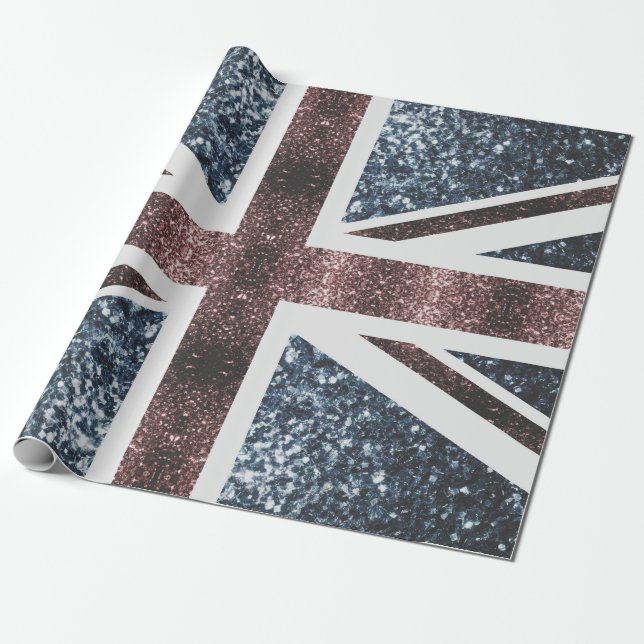 Rustic UK flag red blue sparkles glitters Wrapping Paper (Unrolled)