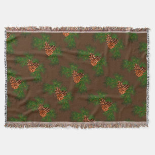Rustic up north charm, pine cone pattern throw blanket