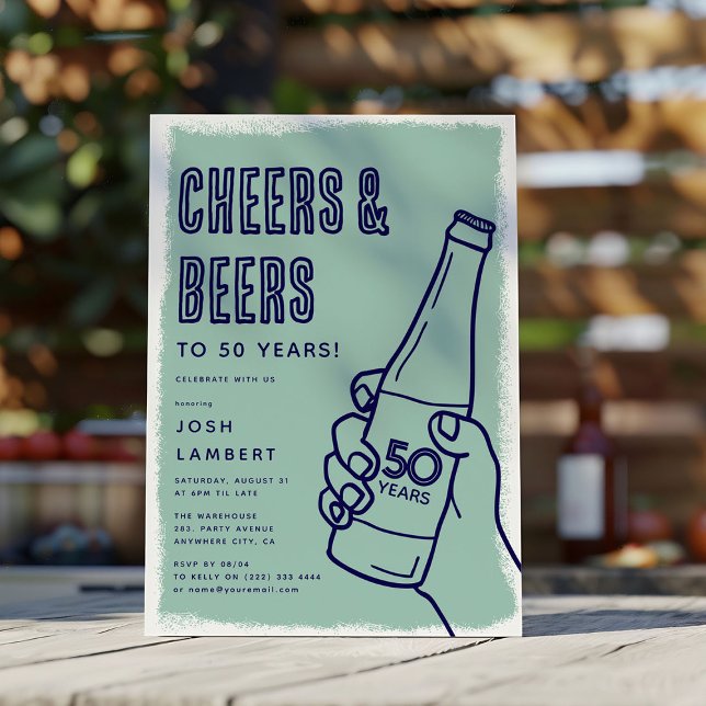 Rustic Urban Doodle Cheers & Beers Adult Birthday Invitation (Creator Uploaded)