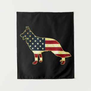 Rustic Us Flag German Shepherd Tapestry