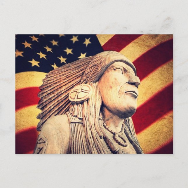 Rustic USA flag patriotic Native American Indian Postcard (Front)