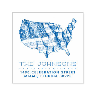 Rustic USA Map & Flag   Family Name Return Address Self-inking Stamp
