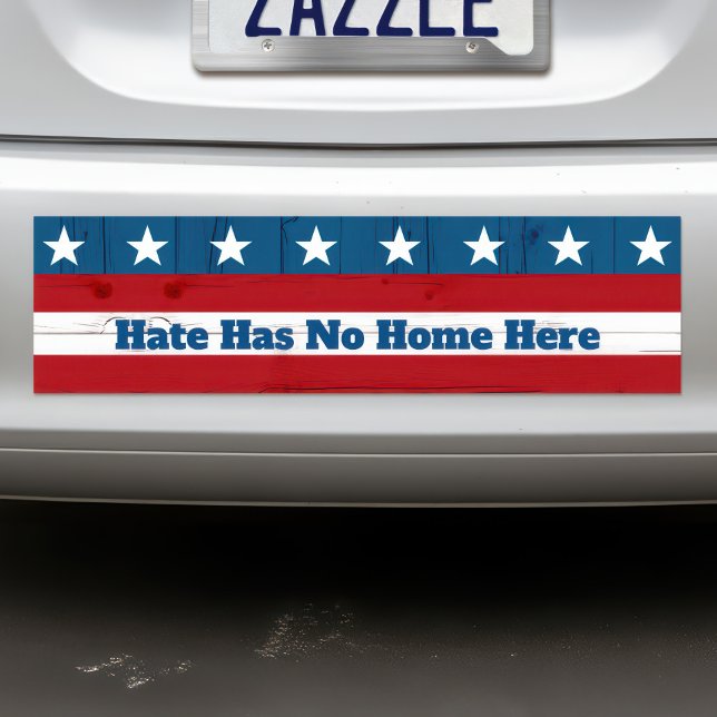 Rustic USA Patriotic Flag Hate Has No Home Here Bumper Sticker (Creator Uploaded)