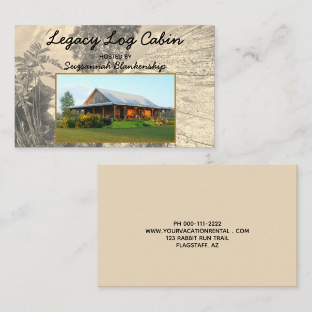 Rustic Vacation Rental Custom Photo Template Business Card (Front/Back)