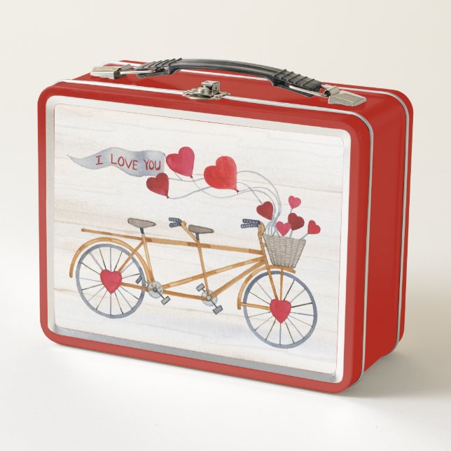 Rustic Valentine Bicycle Built For Two Metal Lunch Box (Front)