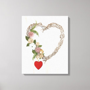 Rustic Valentine Heart Wreath I Canvas Print