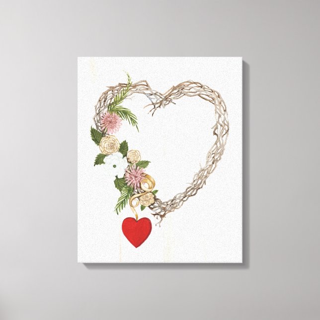 Rustic Valentine Heart Wreath I Canvas Print (Front)