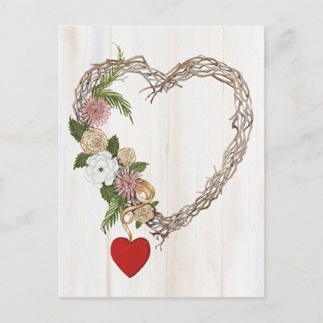 Rustic Valentine Heart Wreath I Postcard (Front)