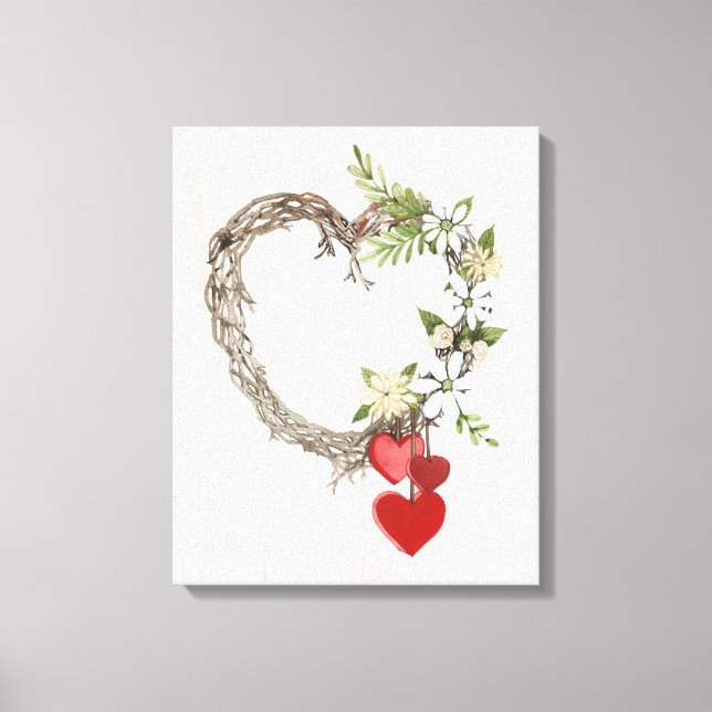 Rustic Valentine Heart Wreath II Canvas Print (Front)