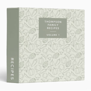 Rustic Vegetable Sage Green Custom Family Recipe  Binder