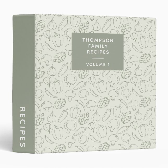 Rustic Vegetable Sage Green Custom Family Recipe  Binder (Front/Spine)