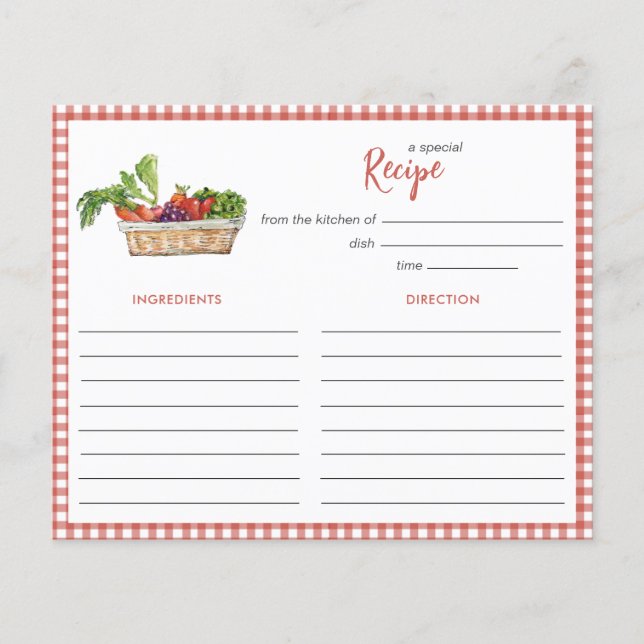 Rustic vegetables Bridal shower Recipe card (Front)