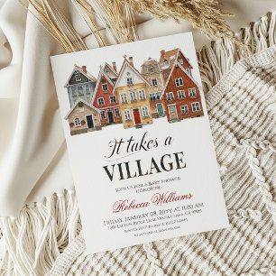 Rustic Village Winter Christmas Baby Shower Invitation