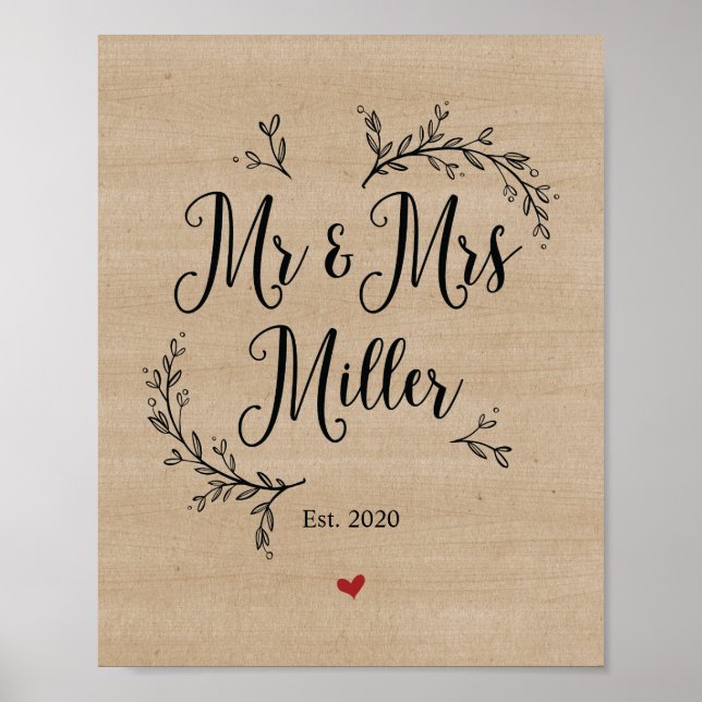 Rustic Vines Mr and Mrs Miller sign (Front)