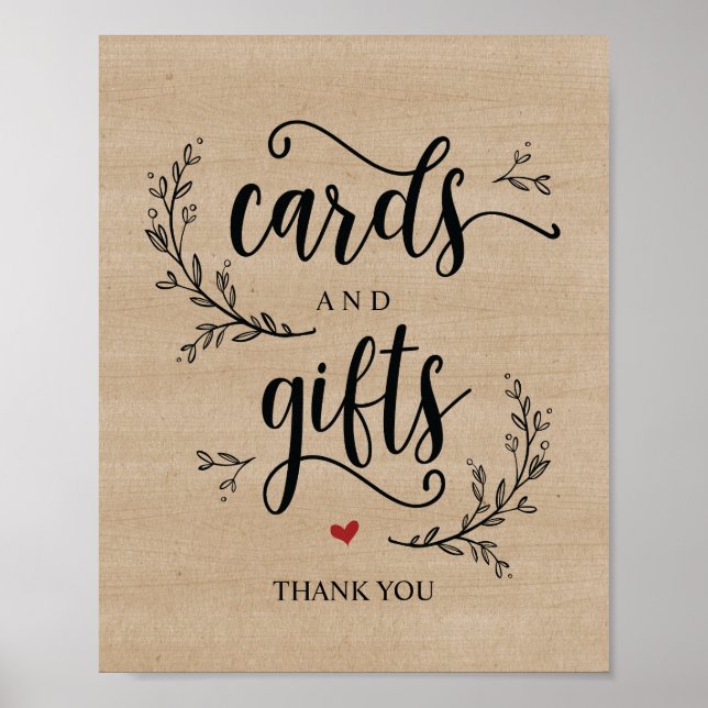 Rustic Vines Wedding Cards and Gifts Sign Poster (Front)