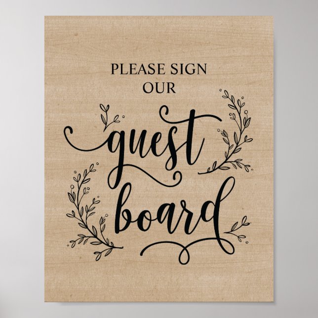 Rustic Vines Wedding Guest Board sign (Front)