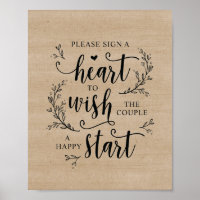 Rustic Vines Wedding Guest Book heart sign poster