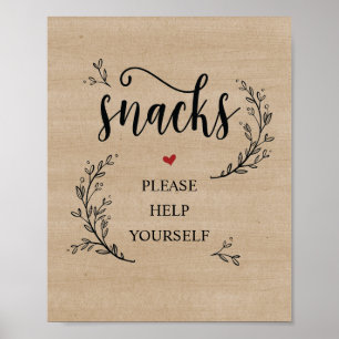 Rustic Vines Wedding Snacks sign