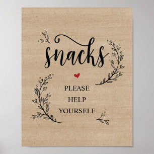 Rustic Vines Wedding Snacks sign