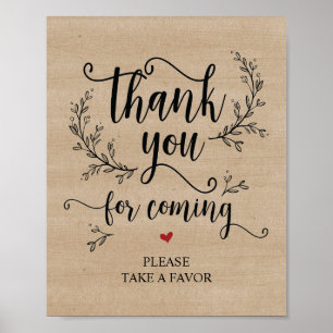 Rustic Vines Wedding Thank you Take favour sign