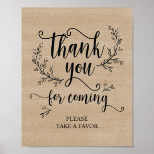 Rustic Vines Wedding Thank you Take favour sign