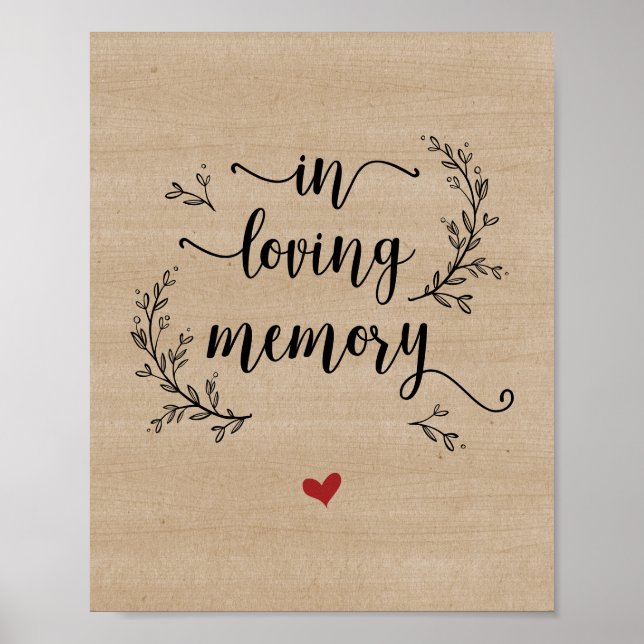 Rustic Vines Wood, In loving memory, memorial Poster (Front)