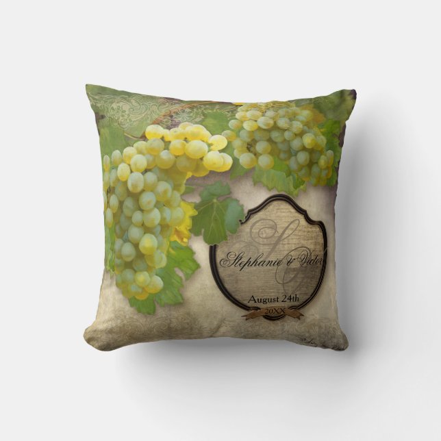 Rustic Vineyard Grapes Art Wine Label Home Decor Throw Pillow (Front)