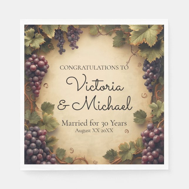 Rustic Vineyard Grapes Custom Name Napkin (Front)