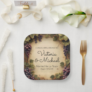 Rustic Vineyard Grapes Custom Name Paper Plate