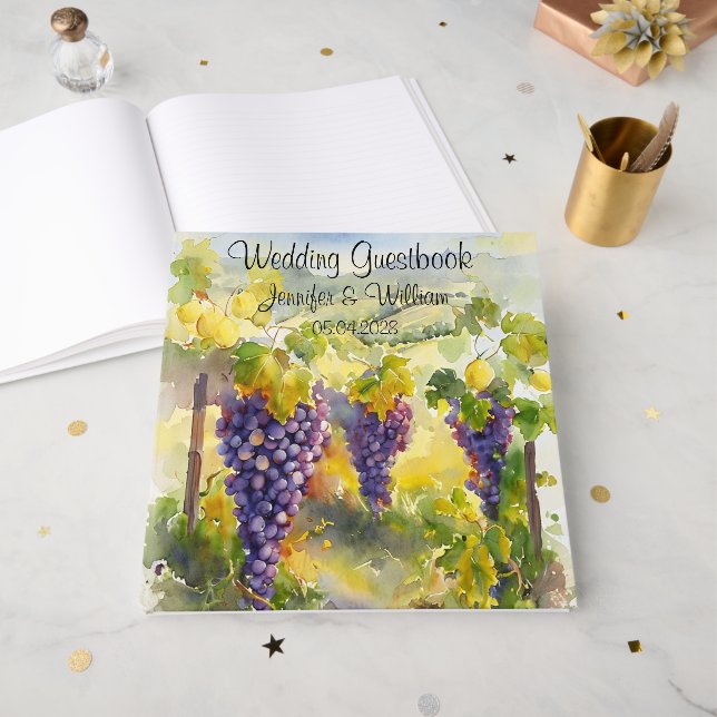 Rustic Vineyard Grapes Lemons Italy Wedding   Guest Book (Front Open)