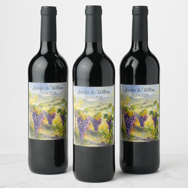 Rustic Vineyard Grapes Lemons Italy Wedding   Wine Label (Bottles)