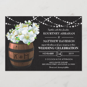 Rustic Vineyard String Lights White Floral Wedding Invitation