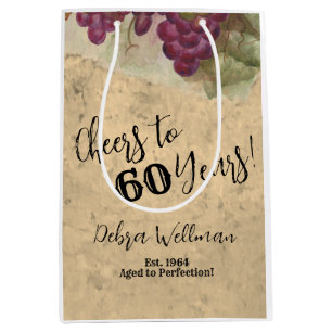 Rustic vineyard watercolor Cheers to 60 Years Medium Gift Bag