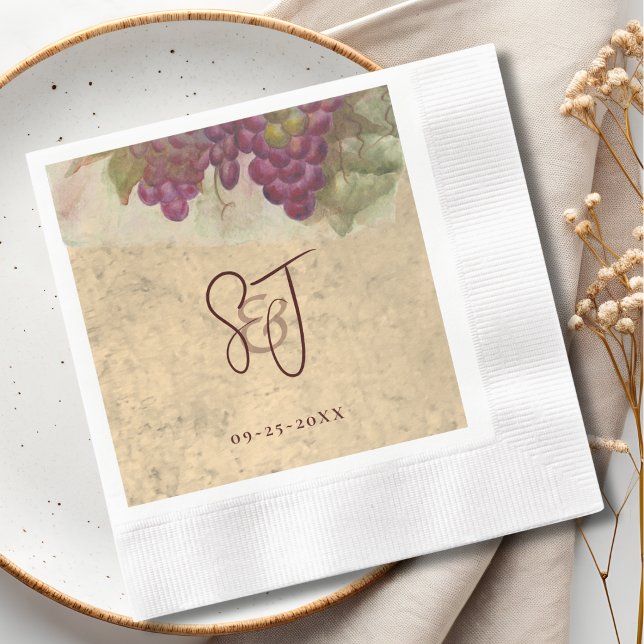 Rustic Vineyard Wedding Elegant Monogram Initials  Napkin (Creator Uploaded)