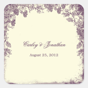 Rustic Vineyard Wedding Favour Sticker - Purple
