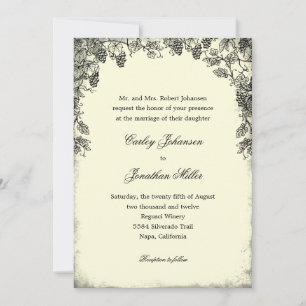 Rustic Vineyard Wedding Invitation - Black